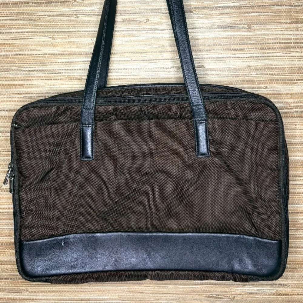Tumi Ballistic Nylon Leather Trim Shoulder Carryon Briefcase Brown and Black